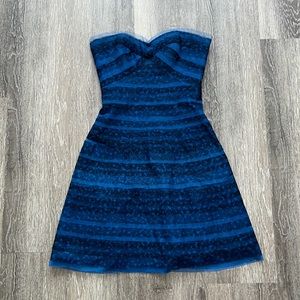 BCBGMaxAzria BCBG Strapless Mini Ruffle Dress Lakespur Blue Valentine 0P Petite